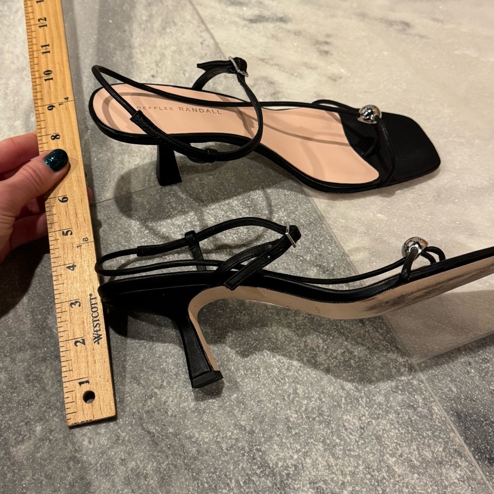 LOEFFLER RANDALL triana 70mm strappy mid heel sandal with silver ball black 10 - Picture 8 of 11